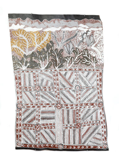 <br>Muluymuluy Wirrpanda</br><strong>Wet Season at Dhurupitjpi</strong><br>108x73cm</br><br>ID: 5202-21</br>