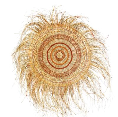 <br>Gayilil Ngurruwuthun</br><strong>Ŋaṉmarra </strong><br>Weaving 99 x 99cm; fringe: 87cm</br><br>ID: 2023-26</br>