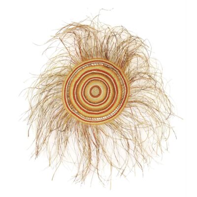 <br>Milpuna Bidiŋgal</br><strong>Ŋaṉmarra </strong><br>Weaving: 47 x 47cm; Fringe: 40cm</br><br>ID: 2328-26</br>