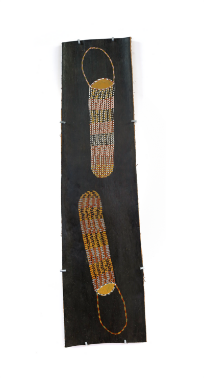 <br>Muluymuluy Wirrpanda</br><strong>Bol'pu (Muluymuluy painted)</strong><br>89 x 24cm</br><br>ID: 2409-23</br>