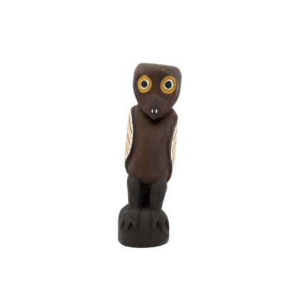 <br>Djul’djul Gurruwiwi</br><strong>Worrwurr - Dhuḏuthuḏu (owl carving)</strong><br>19 cm x 6 cm</br><br>ID: 466-26</br>