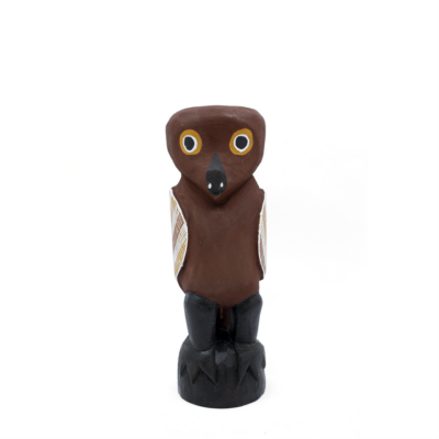 <br>Djul’djul Gurruwiwi</br><strong>Worrwurr - Dhuḏuthuḏu (owl carving)</strong><br>27 x 9 x 8.5cm</br><br>ID: 254-26</br>